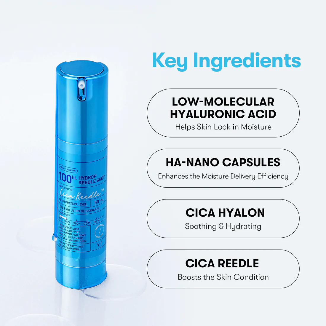 VT Cosmetics Hydrop Reedle Shot 100hl, 50ml - Siero con spicule e acido ialuronico